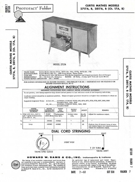 Curtis Mathes 2717 A, B, 2817 A, B - Photofact - Schematic Set 538/Folder 7