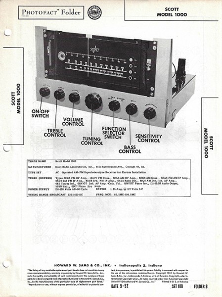 Scott 1000 - Photofact - Schematic Set 180/Folder 8