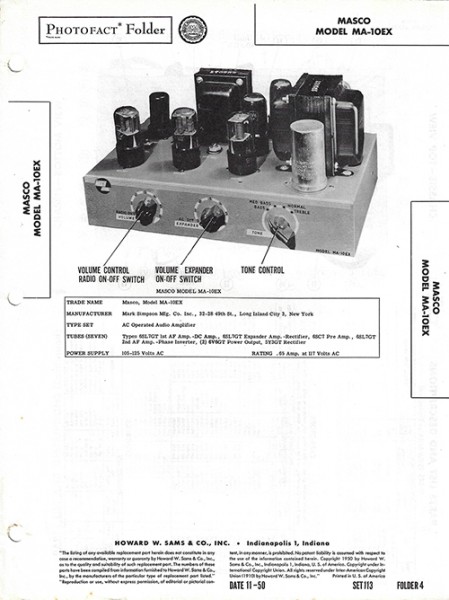 Masco MA-10EX - Photofact - Schematic Set 113/Folder 4