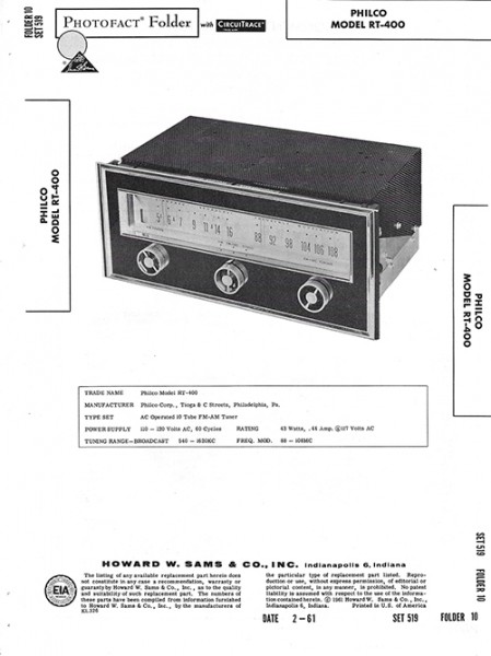 Philco RT-400 - Photofact - Schematic Set 519/Folder 10