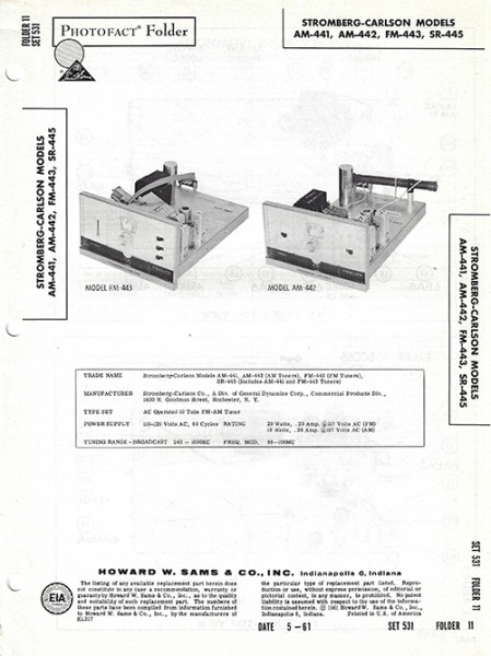 Stromberg-Carlson AM-441, AM-442, FM-443, SR-445 - Photofact - Schematic Set 531/Folder 11