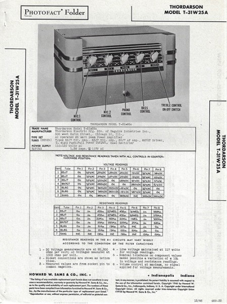 Thordarson T-31W25A - Photofact - Schematic Set ?/Folder ?