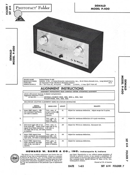 Dewald P-400 - Photofact - Schematic Set 614/Folder 7