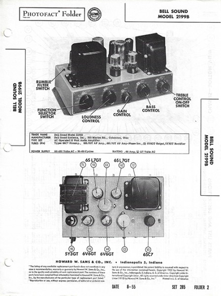 Bell Sound 2199B - Photofact - Schematic Set 285/Folder 2