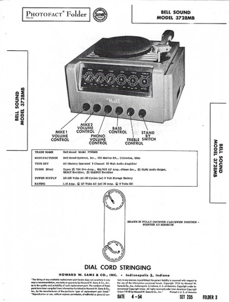 Bell Sound 3728MB - Photofact - Schematic Set 235/Folder 3