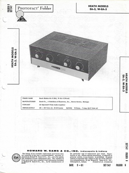 Heath EA-3, W-EA-3 - Photofact - Schematic Set 547/Folder 6