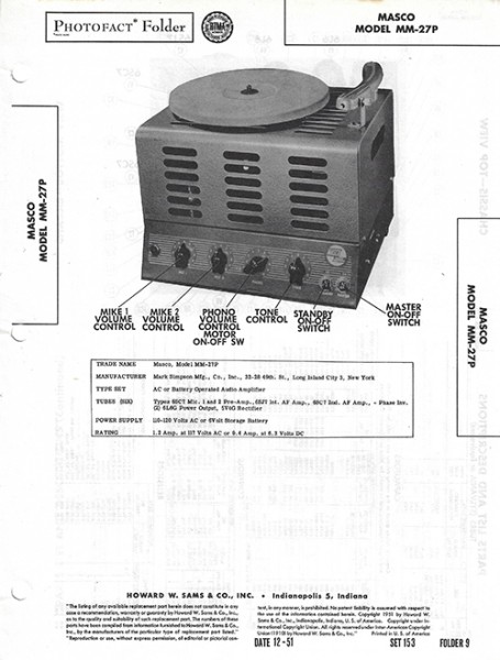 Masco MM-27P - Photofact - Schematic Set 153/Folder 9