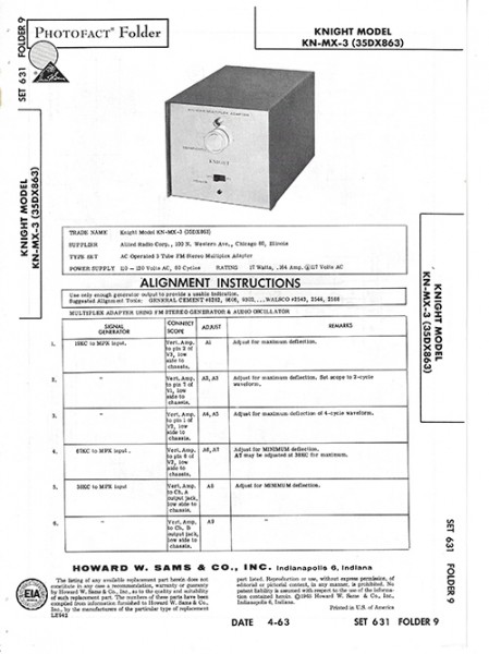 Knight KN-MX-3 (35DX863) - Photofact - Schematic Set 631/Folder 9