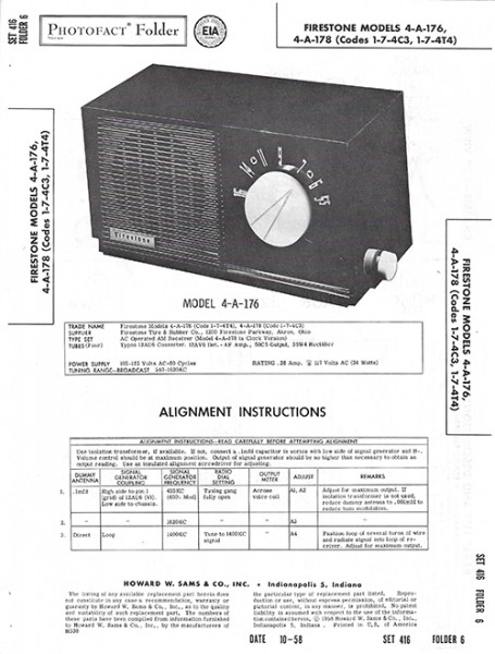 Firestone 4-A-176, 4-A-178 - Photofact - Schematic Set 416/Folder 6