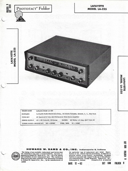 Lafayette LA-225 - Photofact - Schematic Set 608/Folder 9
