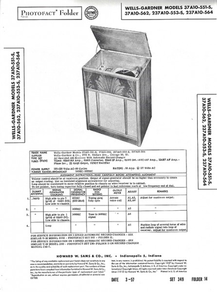 Wells-Gardner 37A10-551-S, 37A10-562, 237A10-553-S, 237A10-564 - Photofact - Schematic Set 349/Folde
