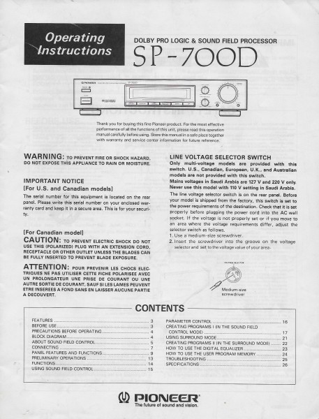 Pioneer SP-700D Bedienungsanleitung