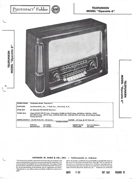 Telefunken "Operette 6" - Photofact - Schematic Set 342/Folder 12