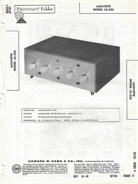 Lafayette LA-235 - Photofact - Schematic Set 502/Folder 11