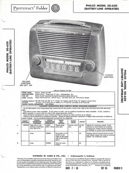 Philco 50-620 - Photofact - Schematic Set 85/Folder 11