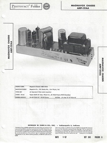 Magnavox Chassis AMP-151AA - Photofact - Schematic Set 343/Folder 6