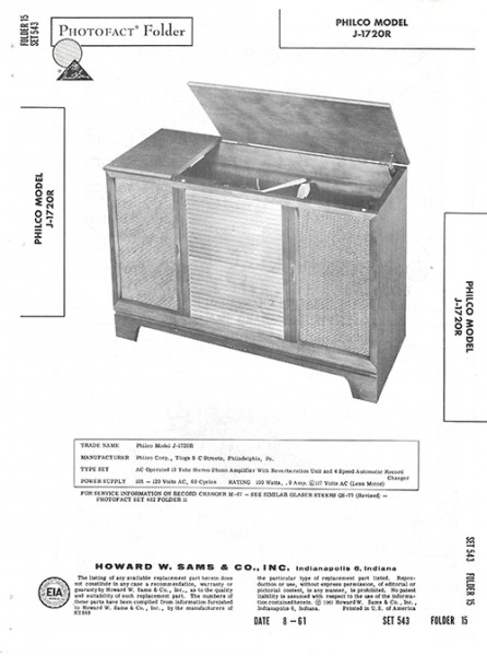 Philco J-1720R - Photofact - Schematic Set 543/Folder 15