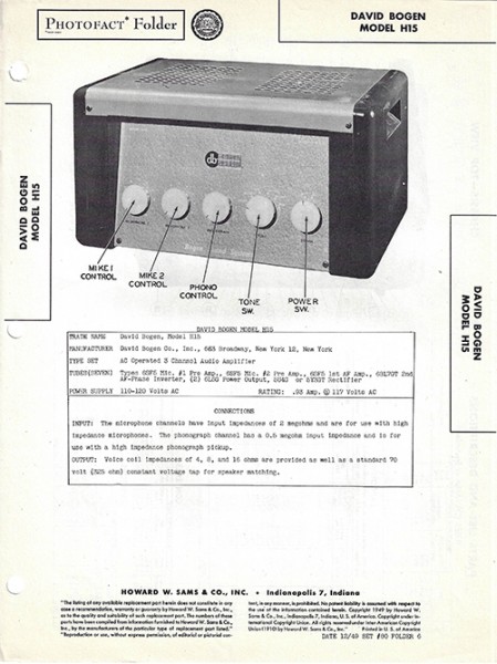 Bogen H15 - Photofact - Schematic Set 80/Folder 6