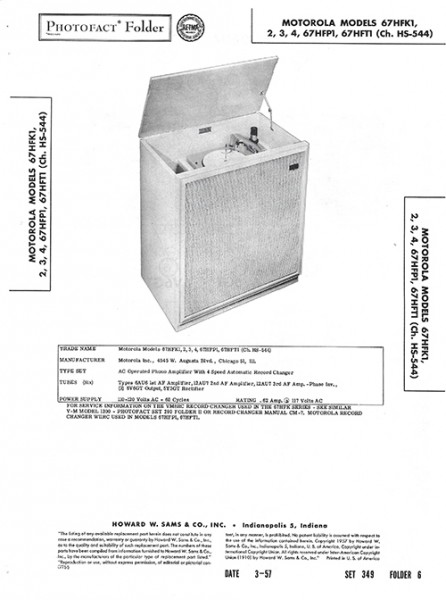 Motorola 67HFK1, 2, 3, 4, 67HFP1, 67HFT1 - Photofact - Schematic Set 349/Folder 6