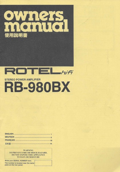 Rotel RB-90BX Bedienungsanleitung