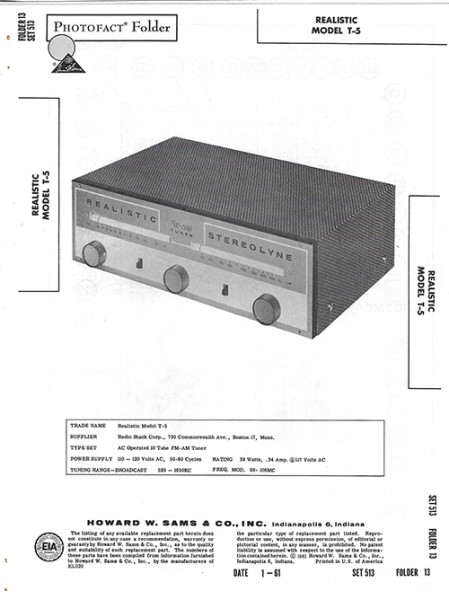 Realistic T-5 - Photofact - Schematic Set 513/Folder 13