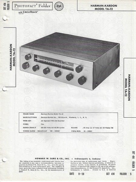 Harman-Kardon TA-12 - Photofact - Schematic Set 414/Folder 5