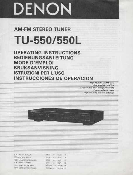 Denon TU-550 / 550 L Bedienungsanleitung