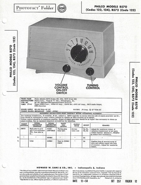 Philco B570, B572 - Photofact - Schematic Set 257/Folder 12