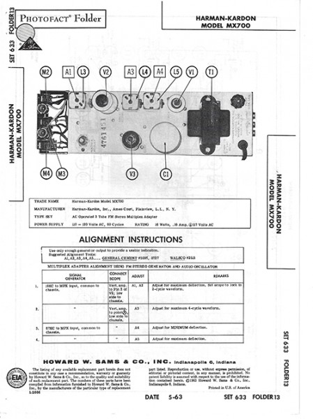 Harman-Kardon MX700 - Photofact - Schematic Set 633/Folder 13