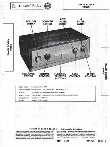 Bogen PR100 - Photofact - Schematic Set 296/Folder 5