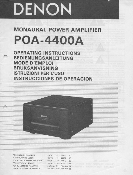 Denon POA-4400A Bedienungsanleitung