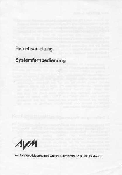 AVM Systemfernbedienung Bedienungsanleitung