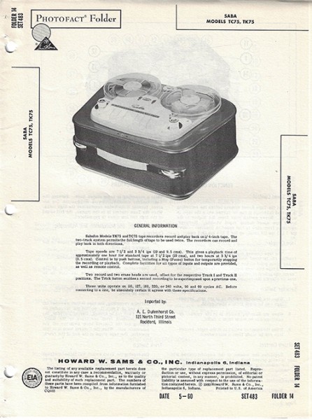 Saba TC75, TK75 - Photofact - Schematic Set 483/Folder 14
