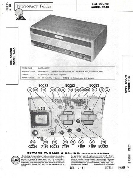 Bell Sound 2440 - Photofact - Schematic Set 538/Folder 5