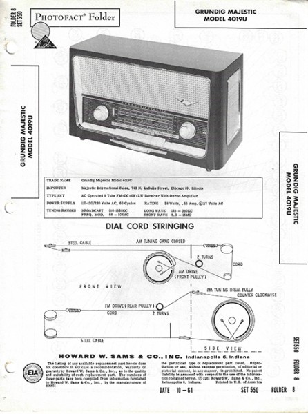 Grundig Majestic 4019U - Photofact - Schematic Set 550/Folder 8