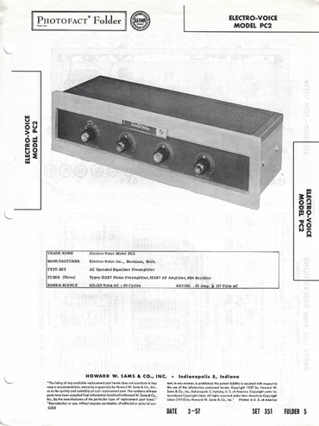 Electro-Voice PC2 - Photofact - Schematic Set 351/Folder 5