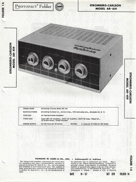 Stromberg-Carlson AR-419 - Photofact - Schematic Set 379/Folder 14
