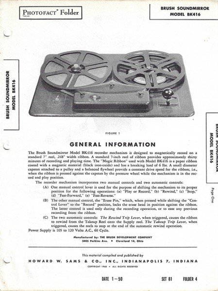 Brush Soundmirror BK416 - Photofact - Schematic Set 81/Folder 4
