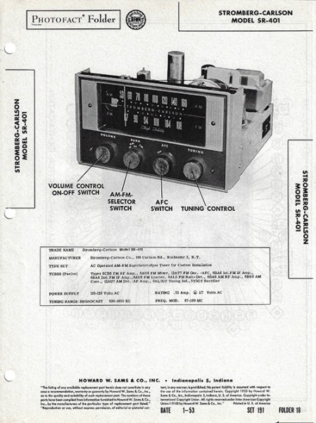Stromberg-Carlson SR-401 - Photofact - Schematic Set 191/Folder 18