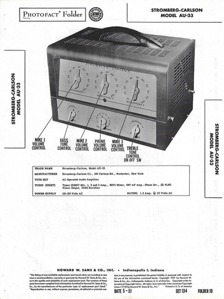 Stromberg-Carlson AU-33 - Photofact - Schematic Set 134/Folder 10