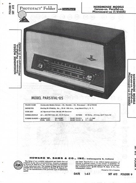 Nordmende Caruso-us, Parsifal-us, Phonosuper-us (1/616US) - Photofact - Schematic Set 612/Folder 9