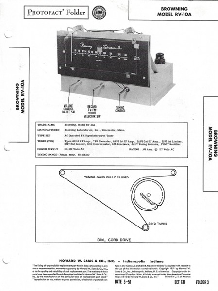 Browning RV-10A - Photofact - Schematic Set 131/Folder 3