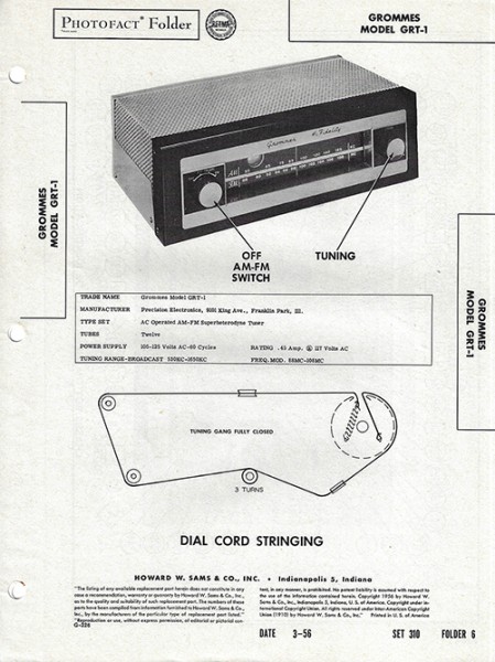 Grommes GRT-1 - Photofact - Schematic Set 310/Folder 6