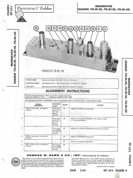Magnavox Chassis 70-01-01, 70-01-10, 70-01-20 - Photofact - Schematic Set 625/Folder 9