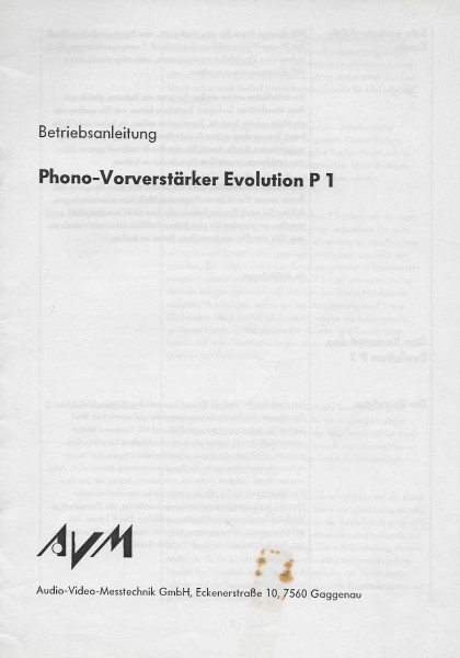 AVM Phono-Vorverstärker Evolution P1 Bedienungsanleitung