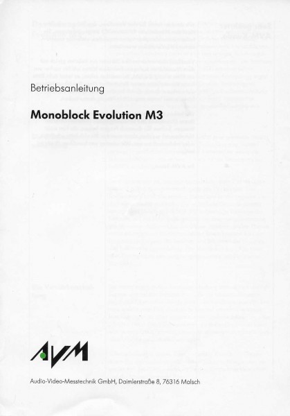 AVM Monoblock Evolution M3 Bedienungsanleitung