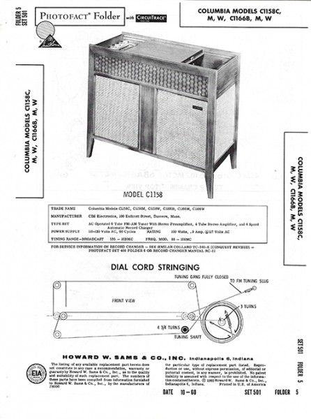 Columbia C1158C, M, W, C1166B, M, W - Photofact - Schematic Set 501/Folder 5