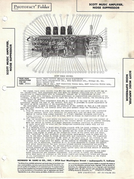 Scott Music Amplifier, Noise Suppressor - Photofact - Schematic Set 46/Folder 21