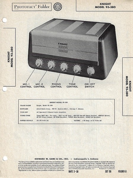 Knight 93-380 - Photofact - Schematic Set 90/Folder 8