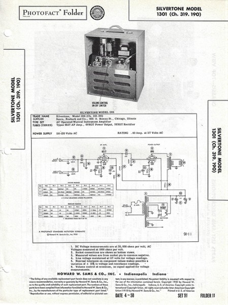 Silvertone 1301 - Photofact - Schematic Set 91/Folder 11